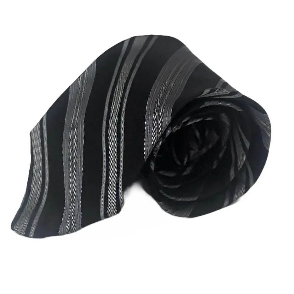 DKNY 100% Silk Designer Tie Black Gray Striped Business‎ Casual Necktie US-Made